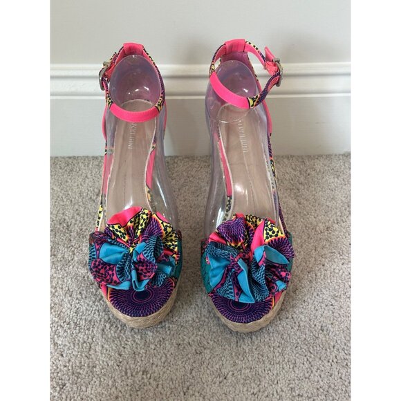 Gianni Bini Shoes Womens Sz 10 Colorful Pink / Blue Strap Wedge Sandals Open Toe - Picture 5 of 13